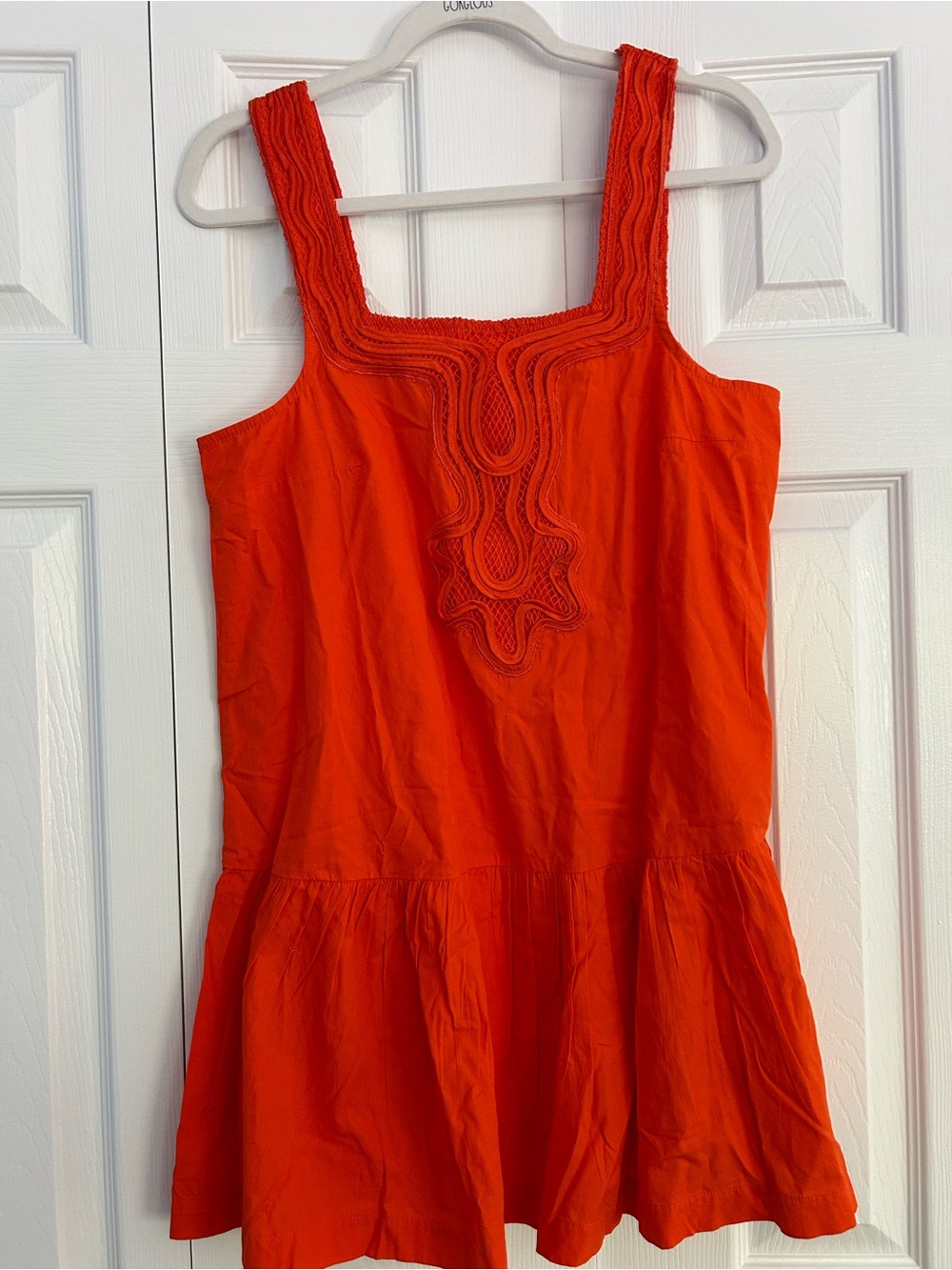 Womens Orange Mini Dress with Decorative Trim